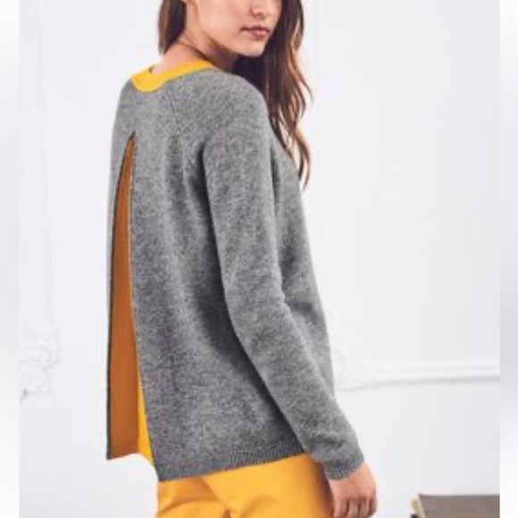 Boden Sweaters - Boden Mollie Wool Cashmere Blend Sweater Color Block Gray and Yellow Sz M